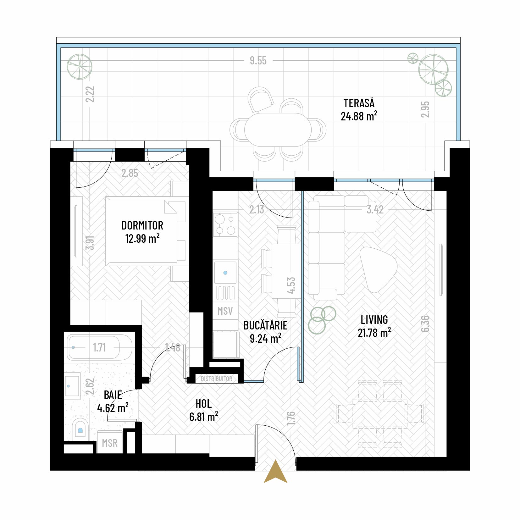 Apartament cu 2 Camere Tip 1 - B1S1 - Drumul Taberei Residence - Apartamente de vanzare Bucuresti - Suprafata utila totala - 80.32 mp