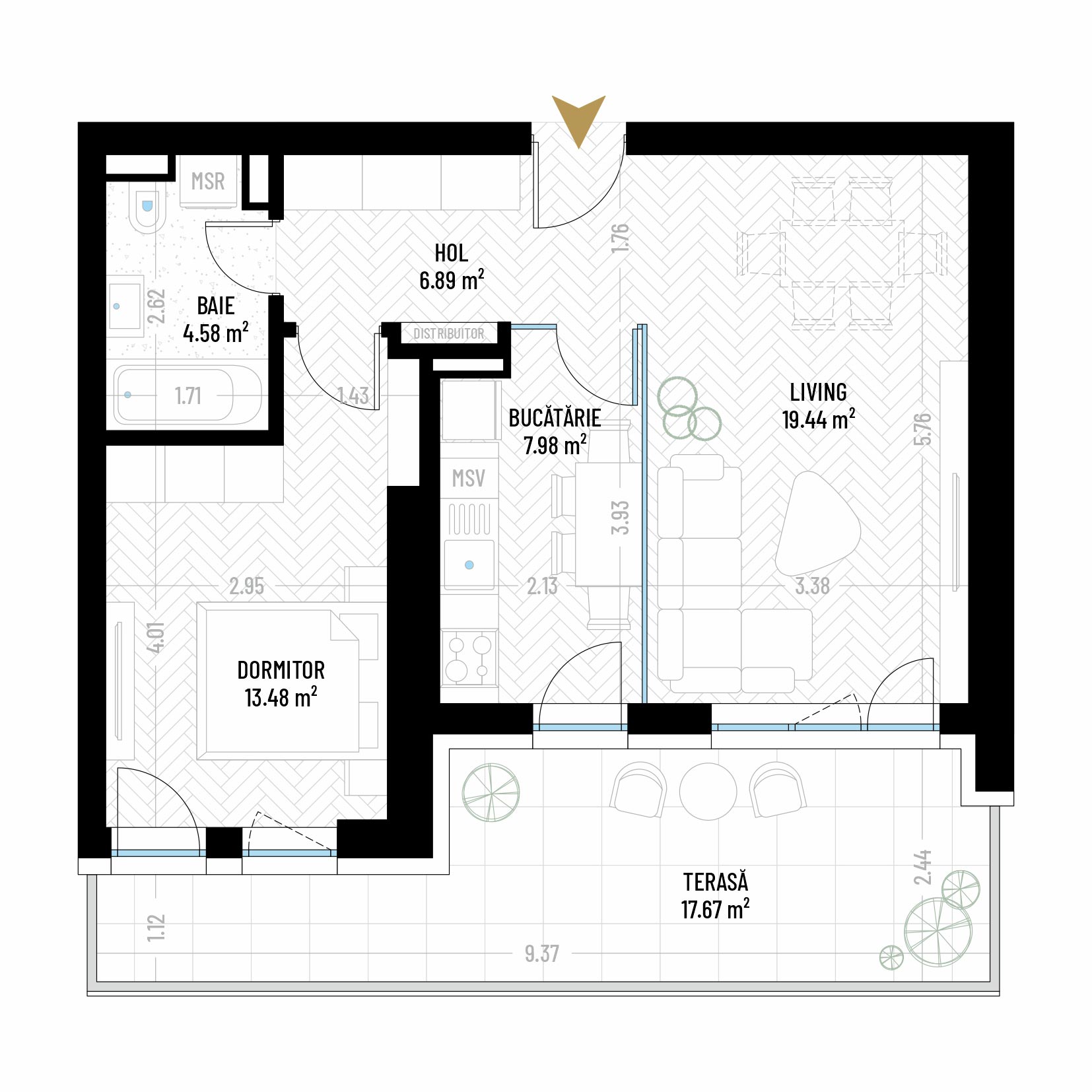 Apartament cu 2 Camere Tip 3 - B1S1 - Drumul Taberei Residence - Apartamente de vanzare Bucuresti - Suprafata utila totala - 70.04 mp