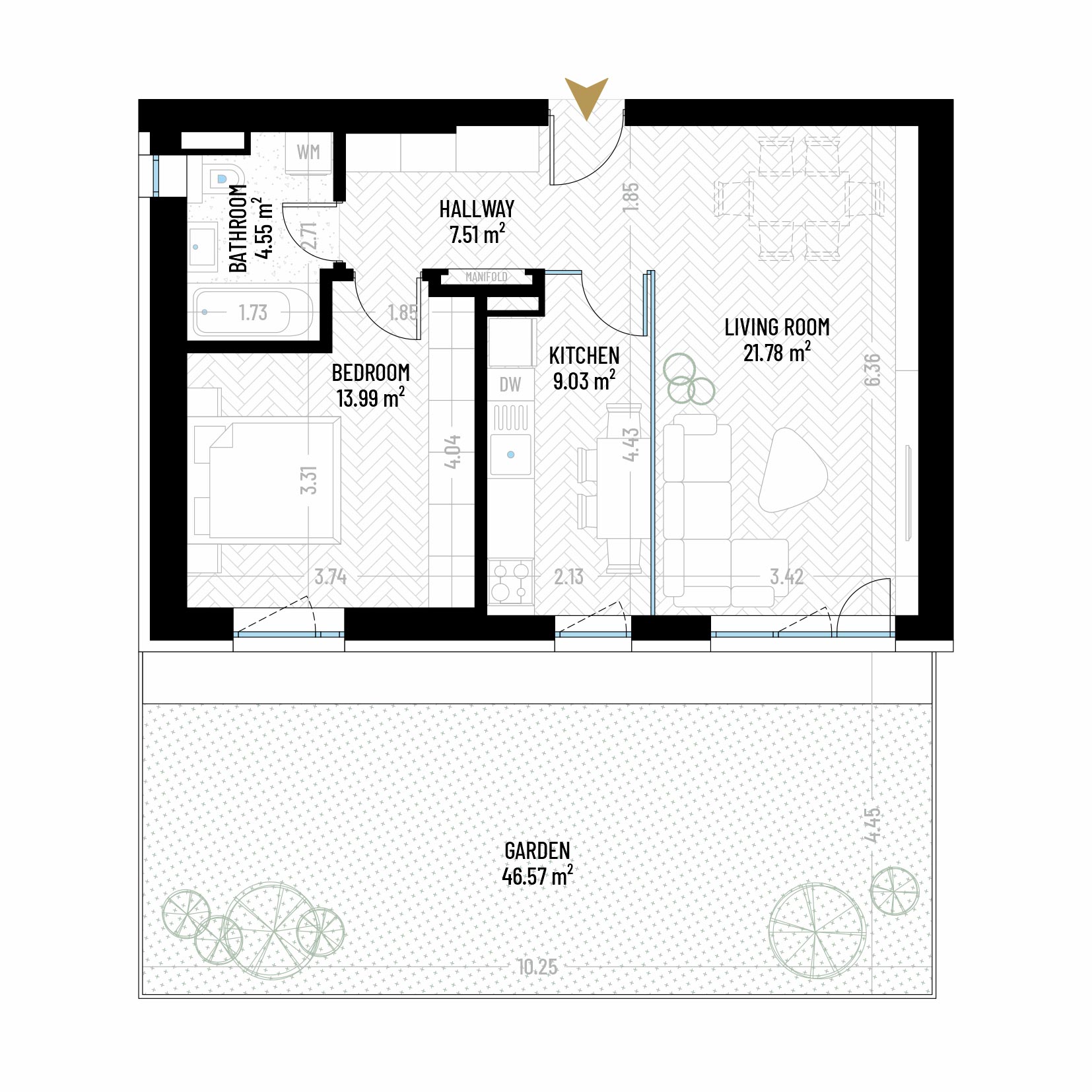 2 Room Apartment Type 1 - B2 - Drumul Taberei Residence - Apartments for Sale in Bucharest - Total Usable Area - 56.86 sqm
