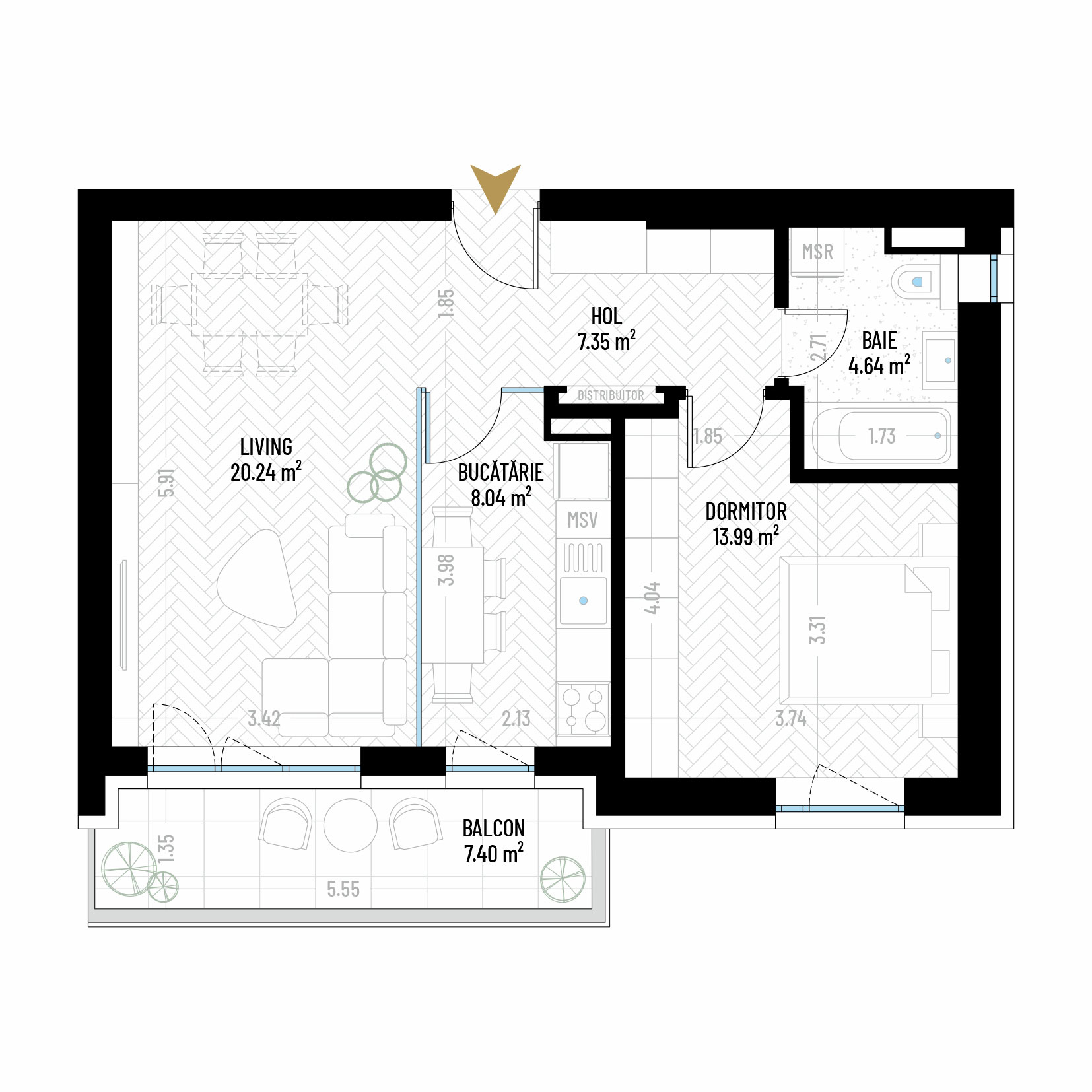 Apartament cu 2 Camere Tip 8 - B2 - Drumul Taberei Residence - Apartamente de vanzare Bucuresti - Suprafata utila totala - 61.66 mp